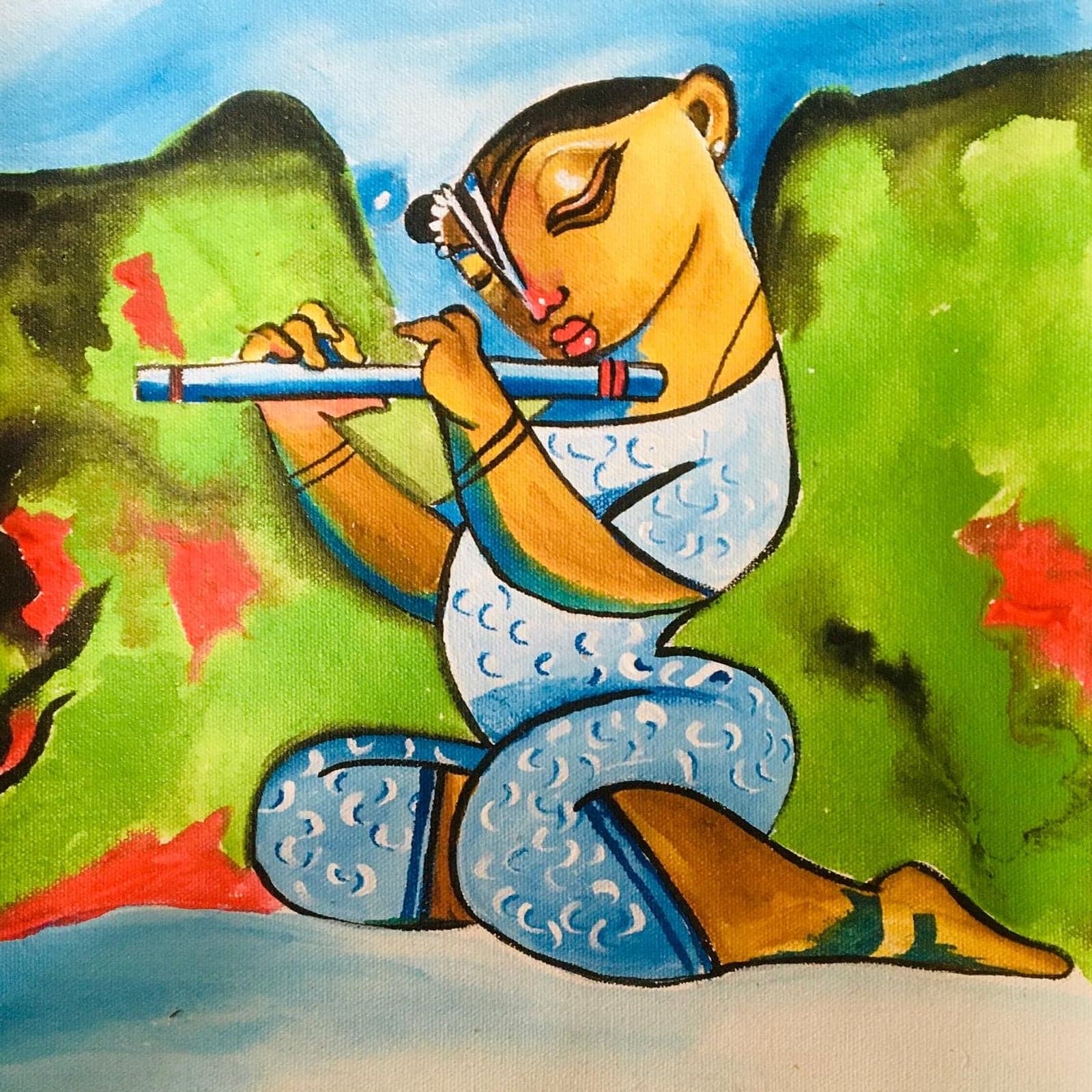 Painting of Krishna by a young artist